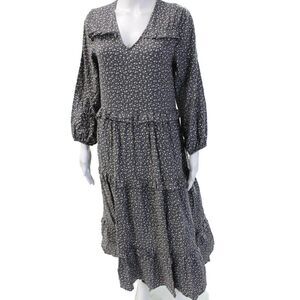 Rylee & Cru Womens A-Line Maxi Dress Dark Gray Floral Long Sleeve Size S